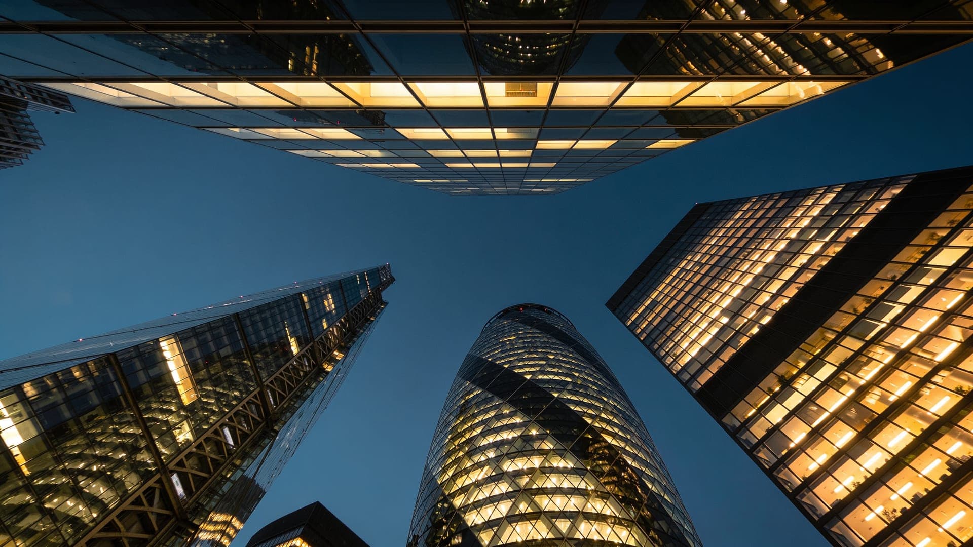 The City of London financial district at dusk
